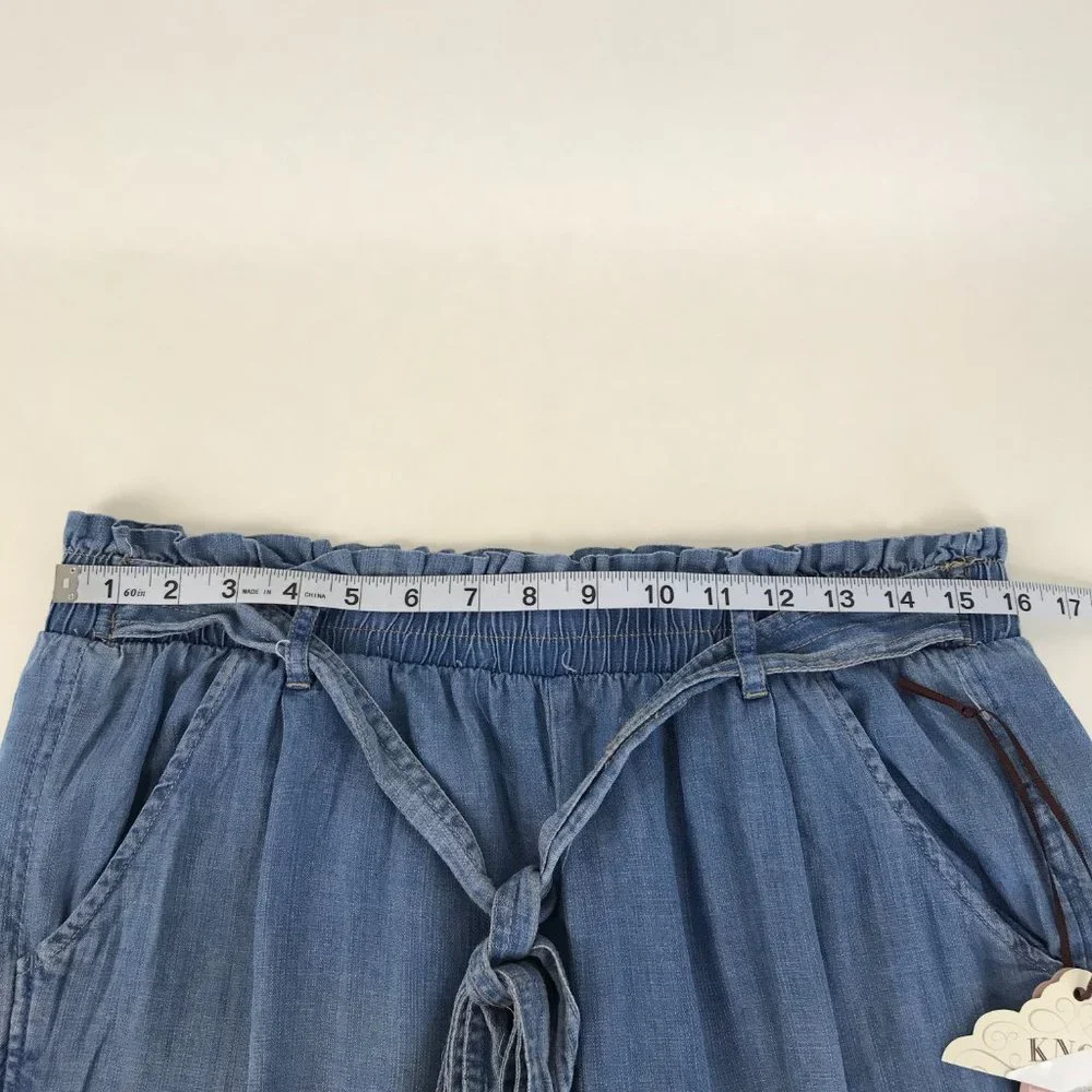 NEW Knox Rose Chambray Wide Leg Pants Women's Large Pull-On High Waist Pockets - Picture 4 of 9